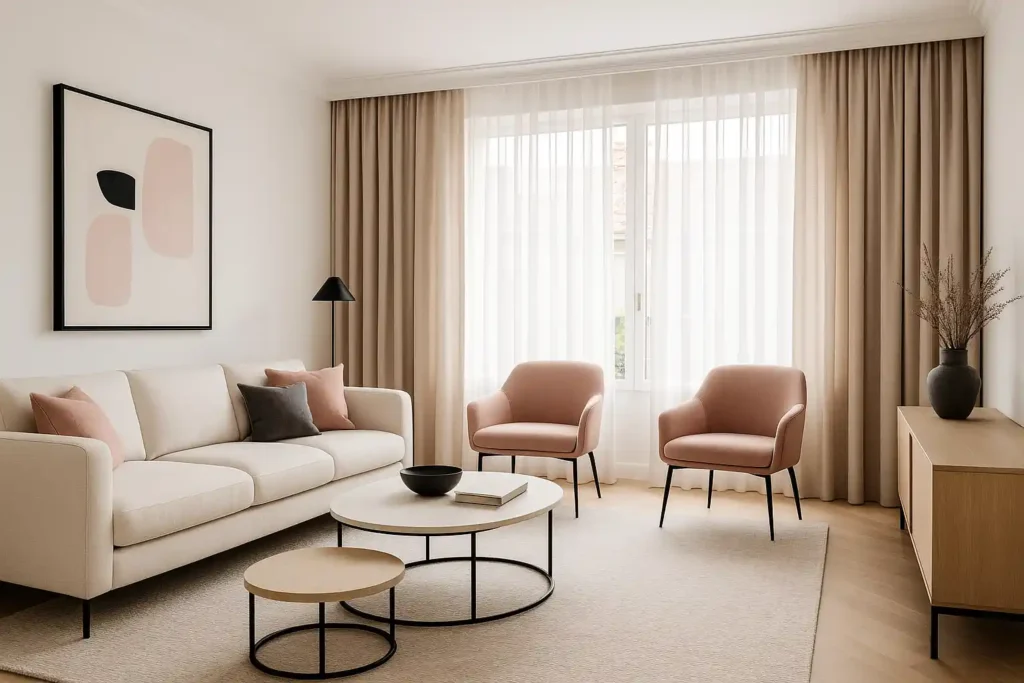 interiorismo profesional salon moderno Arganda del Rey muebles diseño cortinas